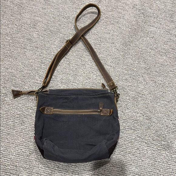 Red and Blue Geometric Crossbody Bags with Leather Trim - Picture 2 of 3